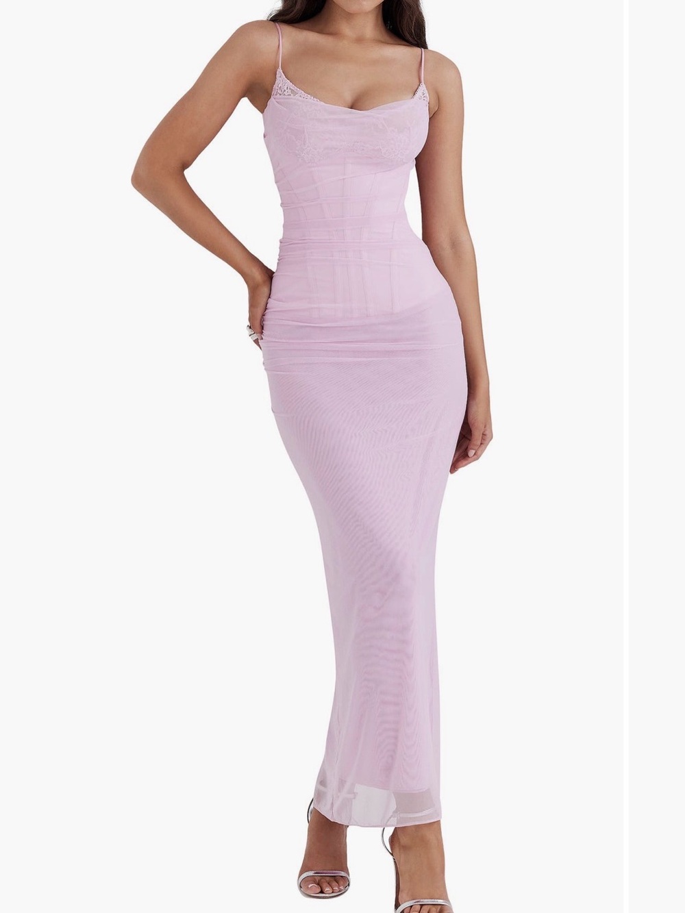House of CB Lilac Lace-Trim Maxi Dress